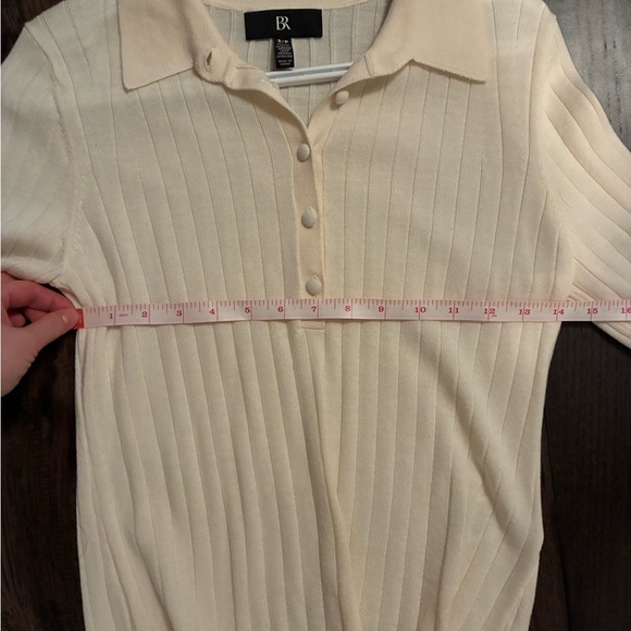 Banana Republic Cream Ribbed Polo Long Sleeve Top 100% Extra Fine Merino Wool - Picture 4 of 6